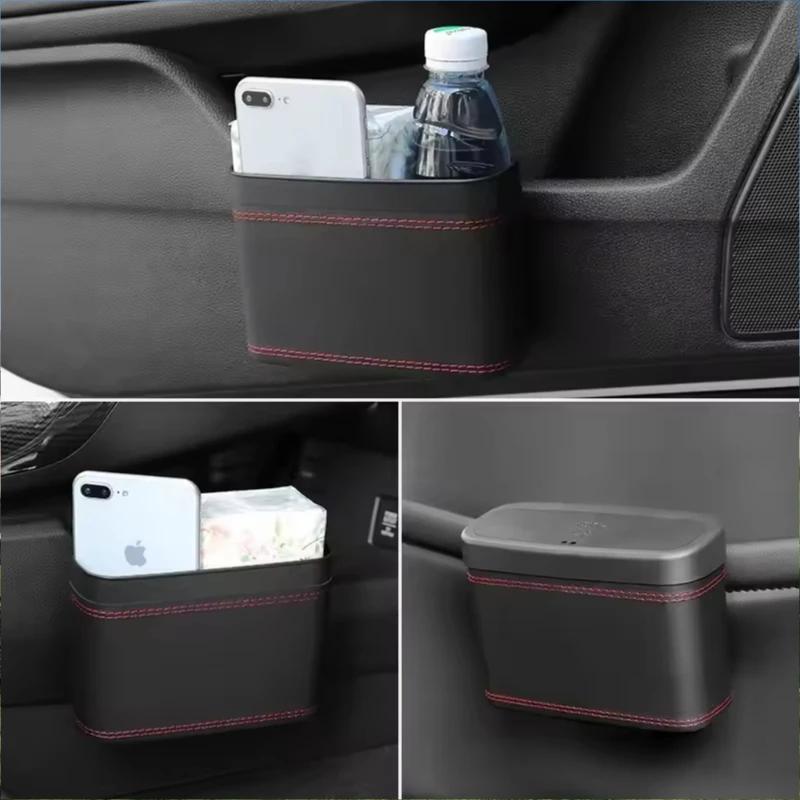 PU Leather Press Down Car Trash Can Hanging Storage Box For Seat Back Door Universal Vehicle Garbage Bin Auto Interior