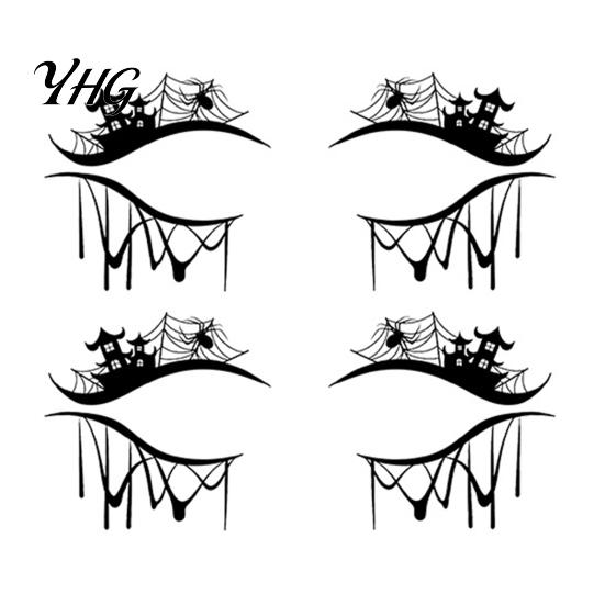 Waterproof Cosplay Makeup Transfers 2 Pairs Halloween Eye Tattoo Stickers, Temporary Face Decals with Quick Art for Novices Pumpkin Bat Spider