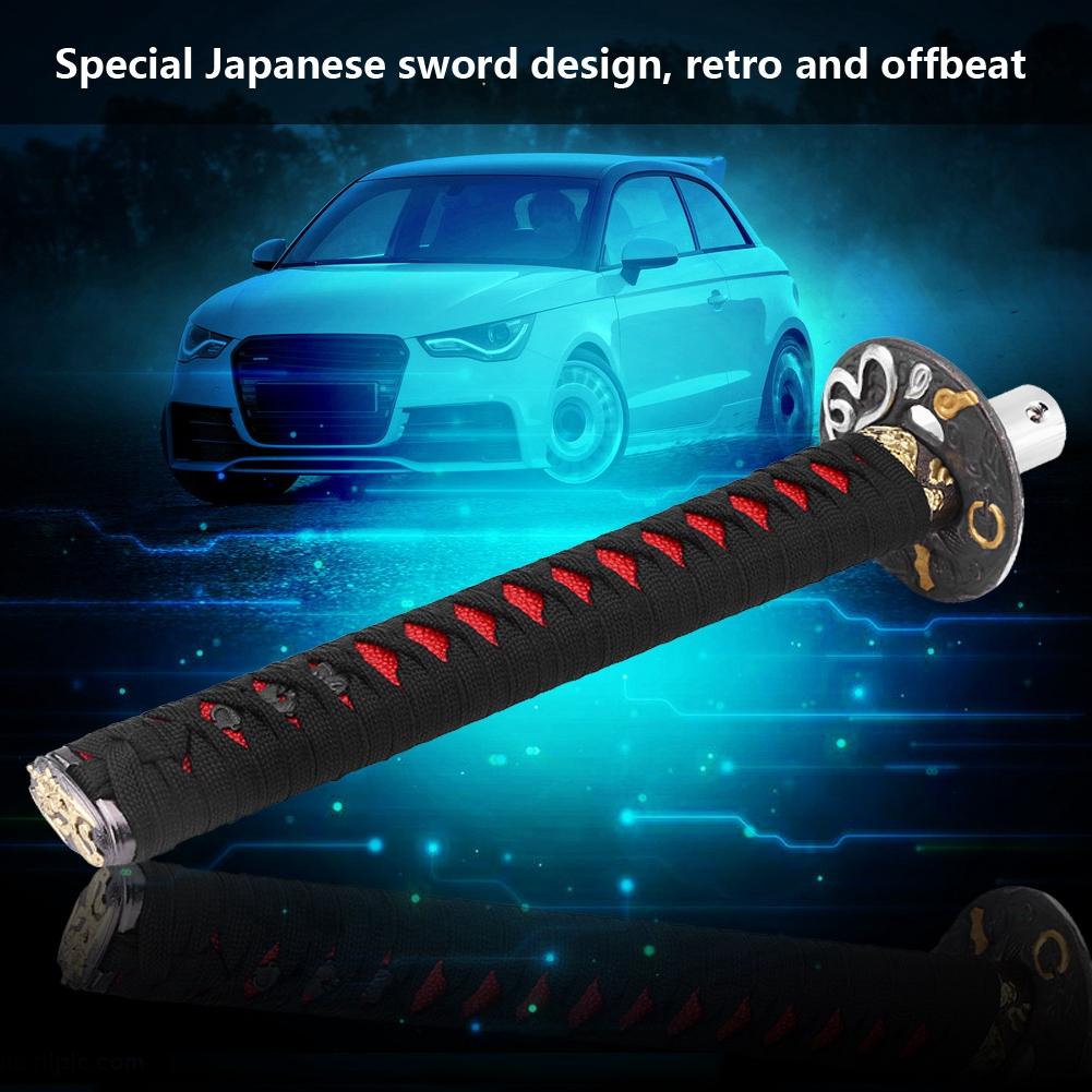 Universal Japanese Sword Car Gear Shift Lever Knob Shifter with 4 Adapters Black   Red