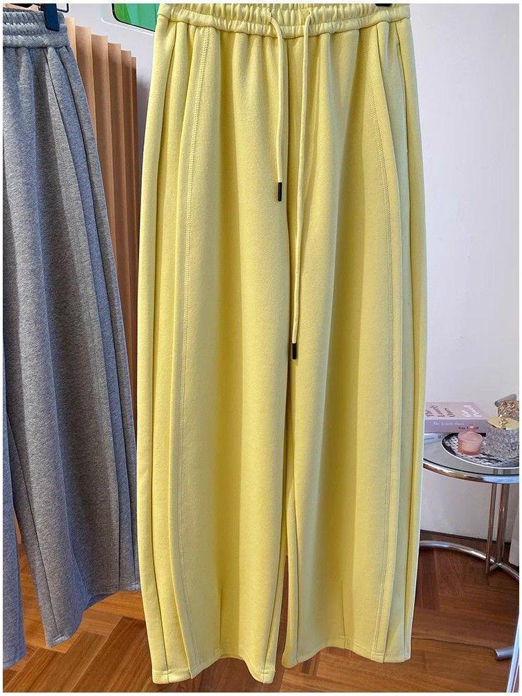 Plus Size High Waist Slimming Sweatpants - Spring New Style, Extra Large, Casual Drawstring, Straight Wide Leg for Women
