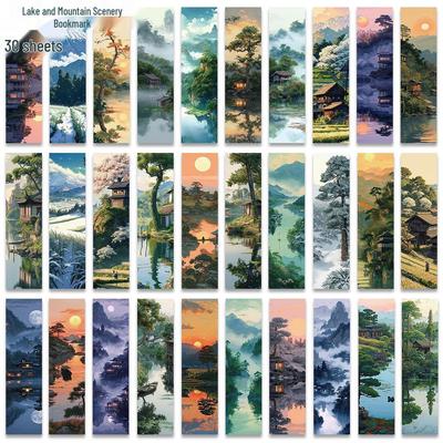 Set of 30 Chinese Landscape Bookmarks: Lake and Mountain Scenery for Creative Reading Gifts