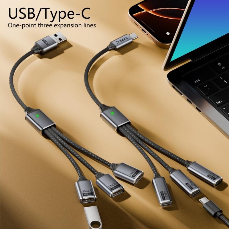 Aluminum USB Hub USB Male to 3 Female Port for OTG Functionality and Enhances Device Connection