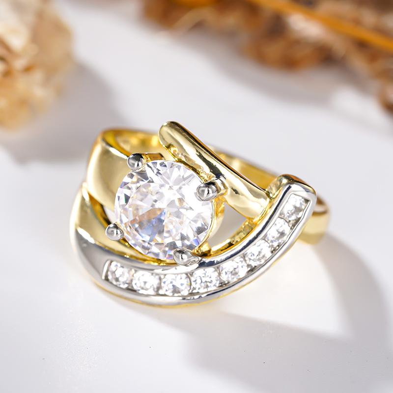 CAOSHI Brilliant Round Cut Cubic Zirconia Rings for Women Two Tone Geometric Design Finger Accessories for Wedding Party Jewelry