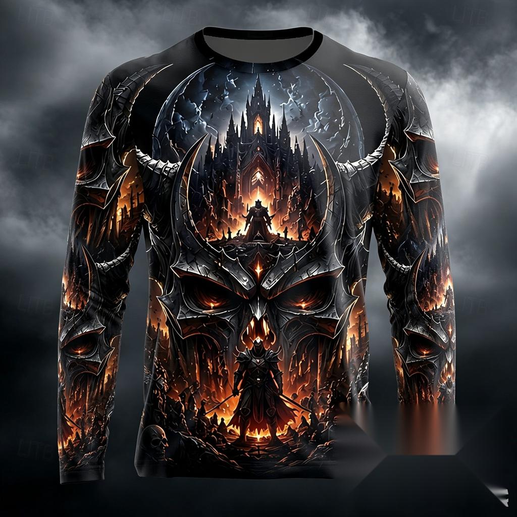 Men Dark Gothic Skull Dragon Reaper 3D Print Long Sleeve T-Shirt Horror Graphic Casual Long Sleeve Tops