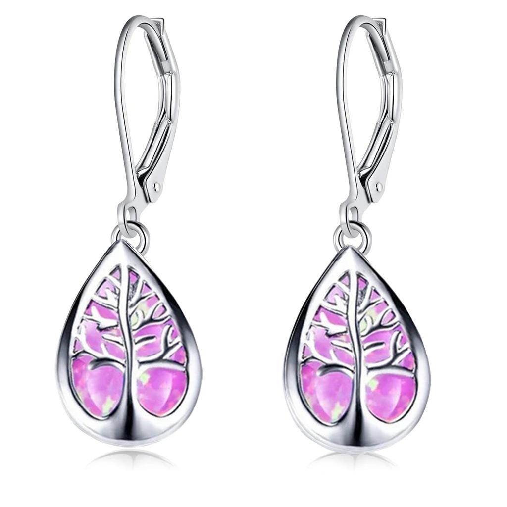 Modne Długie Wiszące Kolczyki Drzewo Życia Dla Kobiet Boho Imitacja Niebieskiego Ognistego Opala femme Biżuteria Statement Akcesoria Prezenty