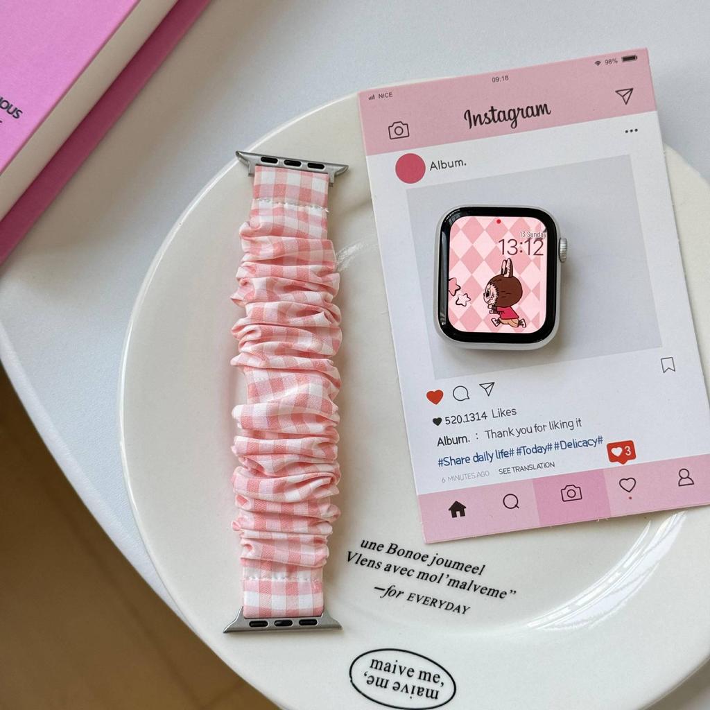Color Block Plaid Scrunchie Watch Band for Apple Watch Series 5-10