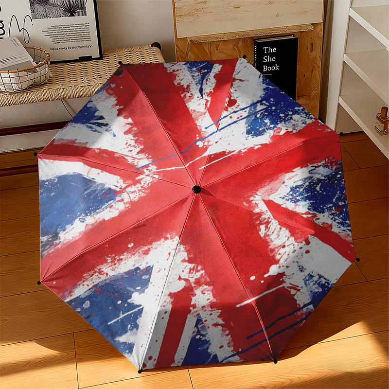 1 Stück Britische Flagge Regenschirm Tragbarer Faltregenschirm Eisenrahmen Lochknochenstruktur Outdoor Heimregenschirm