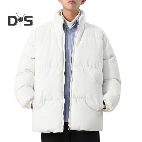 

Мужская хлопковая куртка с воротником-стойкой, длинным рукавом, застежкой-молнией, утолщенным пуховым пальто с карманами, однотонная стеганая верхняя одежда M белый