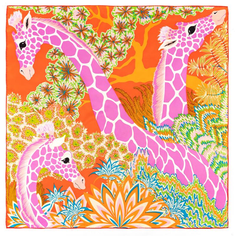 Manual Hand Rolled Twill Silk Scarf Women Timpani Print Square Scarves Echarpes Curled Foulards Femme Wrap Bandana Hijab 90CM