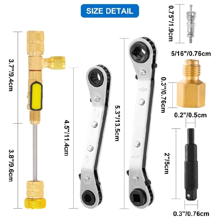 HVAC Maintenance Tool Kit with Valves Cores Removal Tool And Hex Adapters HVAC Service Wrench For Refrigeration Systems