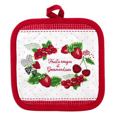 [R6595] - Bavlnená chňapka 'Červené ovocie a pochúťky' červeno-biela - 20x20 cm