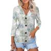 Women's Fashion Casual Printing Button-down Shirt 3/4 Long Sleeve Tops