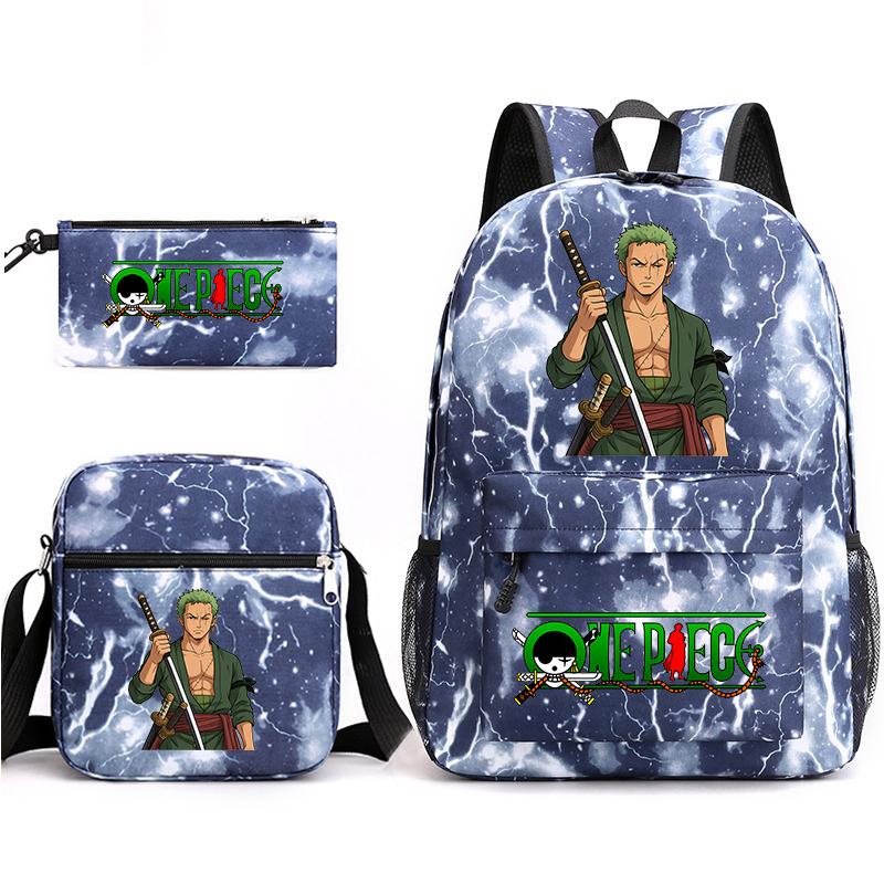 One Piece Zoro Print Student Backpack Set Casual Daypack with Shoulder Bag Pencil Case for Kids Teens School Supplies