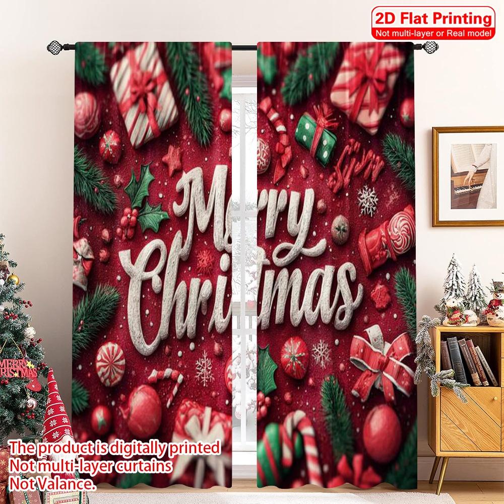 

Set Of 2 Flat Printing Merry Christmas Scene Curtains Versatile Polyester Without Electricity Spring Curtain W100*H70(CM)-Rod Pocket&2PCS