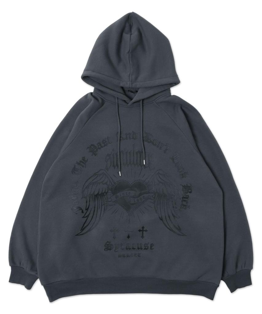 WEGO Wing Heart BIG Korean Oversized Perfect for and Size Dark Gray Women's Hoodie/Sweatshirt, Streetwear, Casual, Silhouette, Spring, Summer, Autumn,