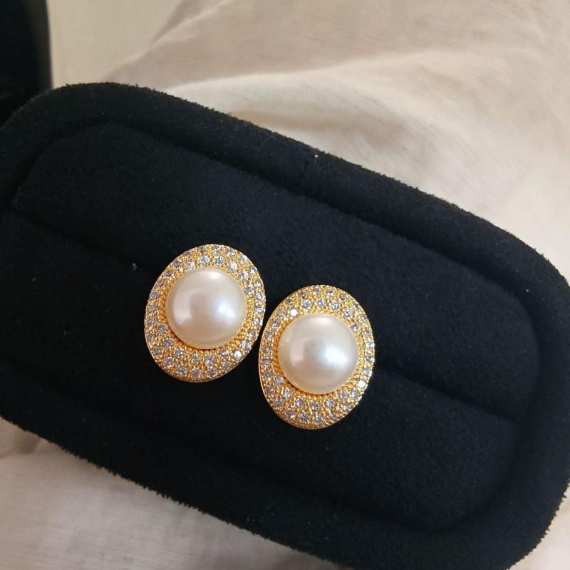 High-Quality Pearl Jewelry Set Women Zircon Stud Earrings Ring Pendant 8-9mm Freshwater