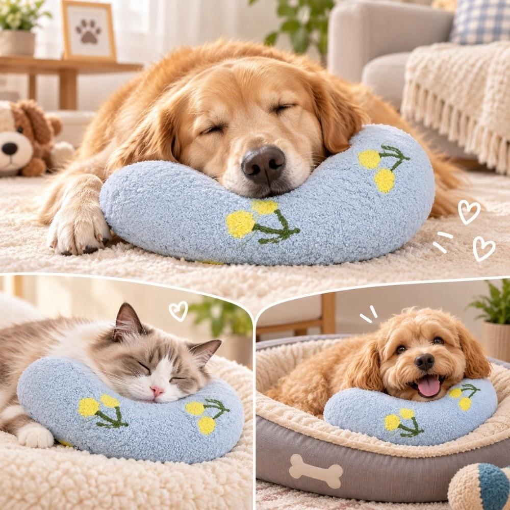 3pcs Machine Washable Pet Neck Pillow Plush Fluffy Calming Pillow U Shaped Pillow For Pets