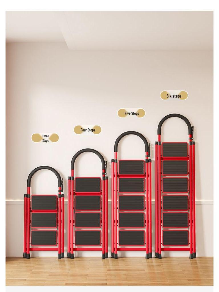 Folding Indoor Multifunctional Telescopic Ladder: High-Carbon Steel, Portable, Thickened Herringbone Design