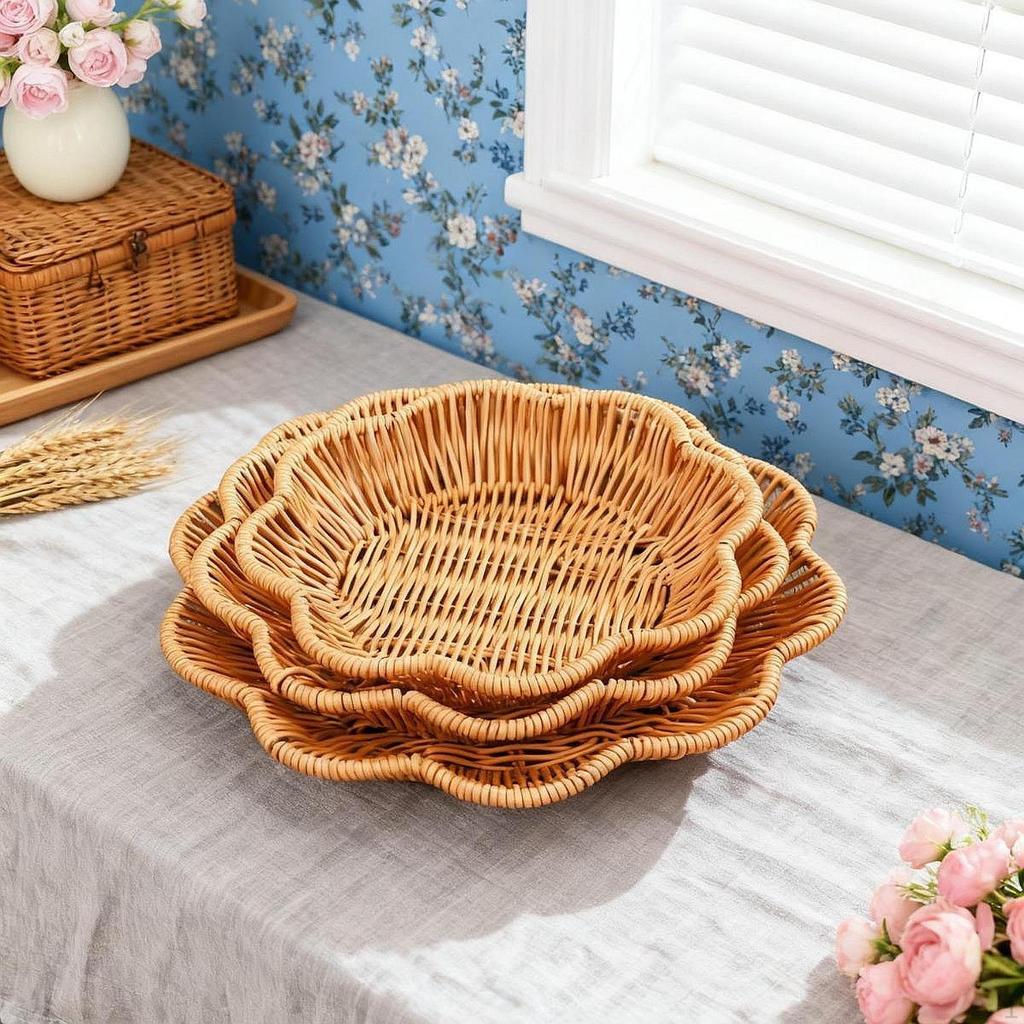3 Pieces Imitation Rattan Basket Snack Storage Multifuctional Bin Organizer Food Serving Holder