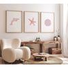 Set of 3 Pink Coastal Wall Art Prints,Dolphin Starfish Sand Dollar Poster Set,Minimal Ocean Beach Bathroom Decor kids room Decor