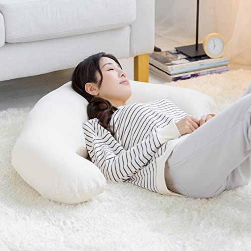 MORIPiLO Body Pillow for Pregnancy and Nursing (With Pillow), Soft, Side-Sleeping, Sims Position, L-Shaped, Beige, 58x100x16cm, by Morishita Makura