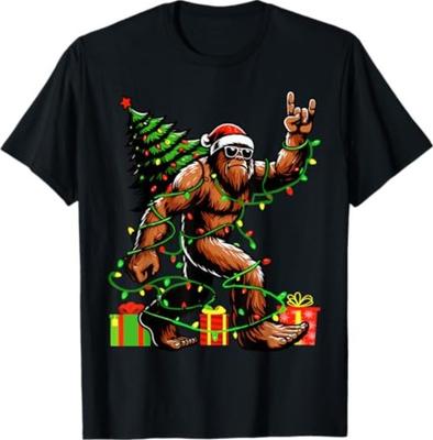 Santa Bigfoot Christmas Tree Xmas Lights Funny Sasquatch T-Shirt Unisex T-Shirt