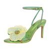 European and American Rhinestone Embroidered Flower Large Size Stiletto Sandals Women's One-word Buckle High Heels