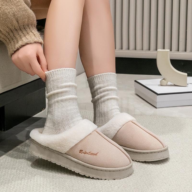 Flap plush thick-soled cotton shoes autumn and winter couple indoor cotton slippers plush warm and comfortable shoes