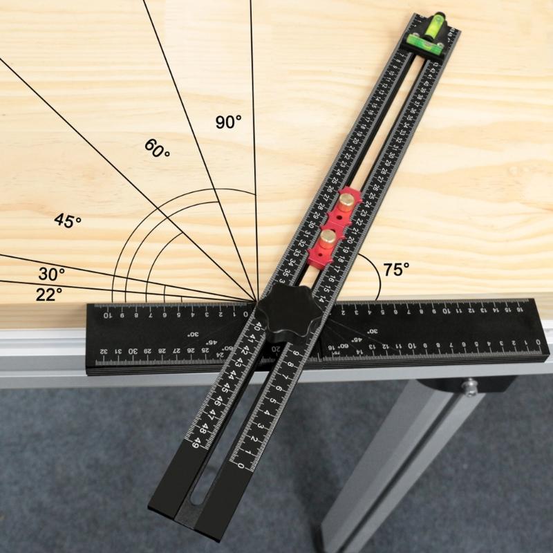 Aluminum Alloy Professional Woodworking T Square Ruler With Marking Gauge For Carpentry Accurate Drilling And Scribing
