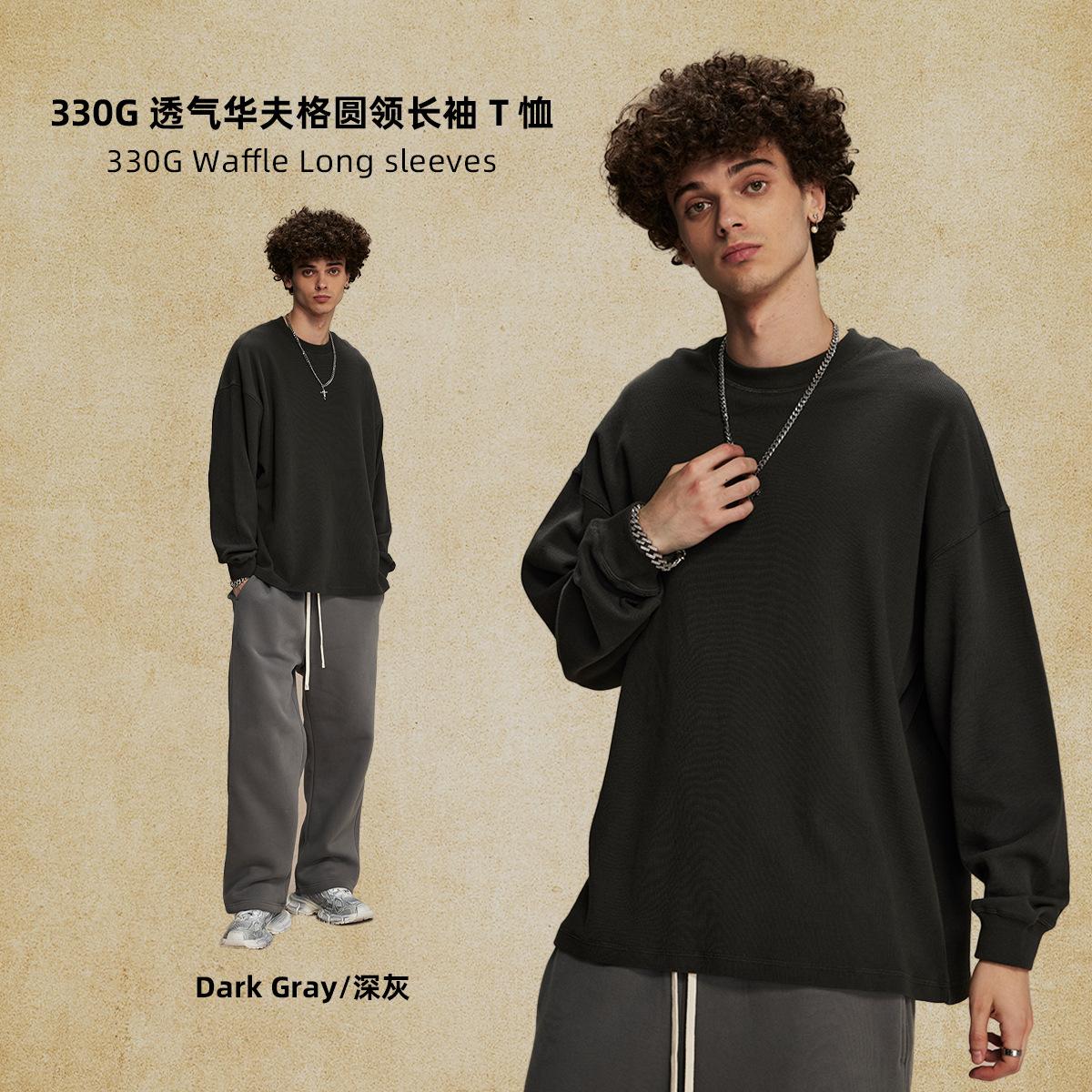 

330 г/м² 100% хлопок стираная футболка с индивидуальным рисунком принт мужские футболки с длинным рукавом L темно серый