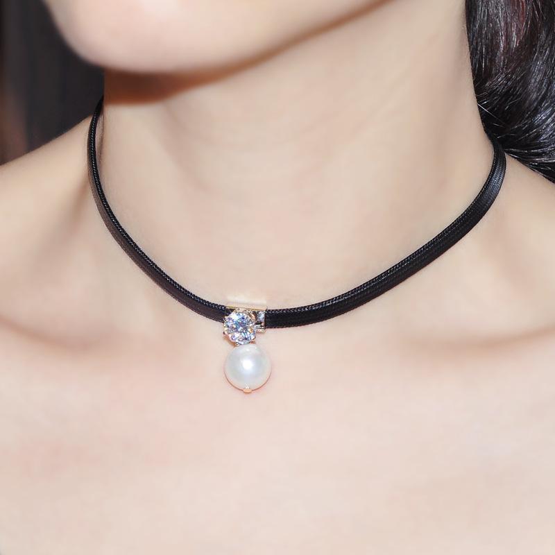 Ruili Pearl Neck Ring Retro Collar Women's Japan and Korea Harajuku Pendant Leather Short Neck Chain Trend Accessories