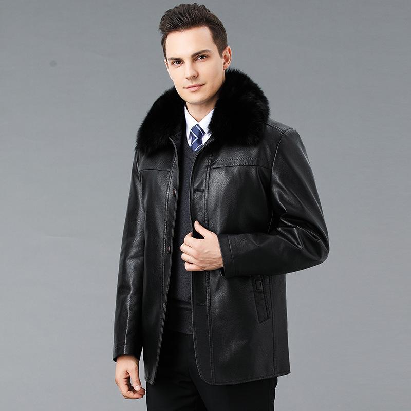 

Removable lining leather jacket men s new winter loose and handsome winter clothing warm plus velvet thickened men s jacket trendy 195