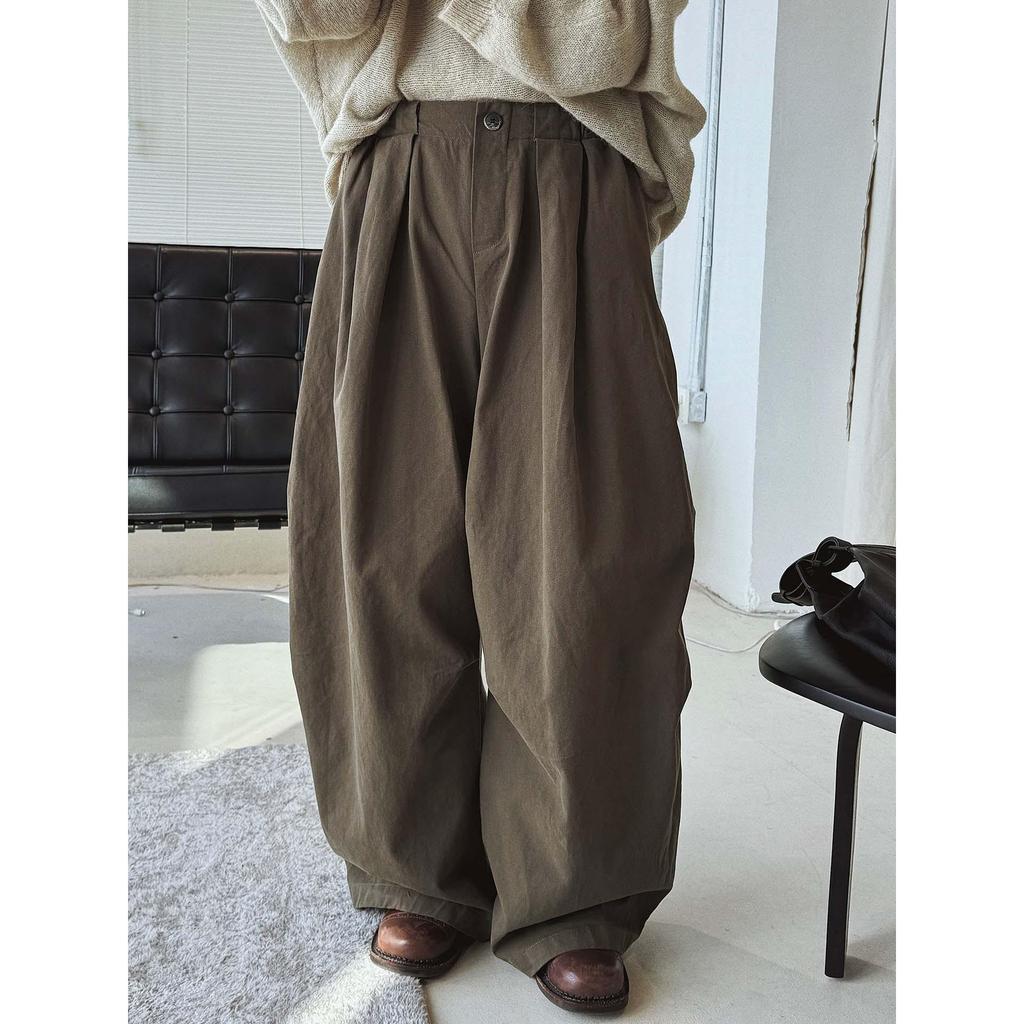 Xu Man Women's Retro Wide-Leg Casual Pants - Solid Color Slimming Style
