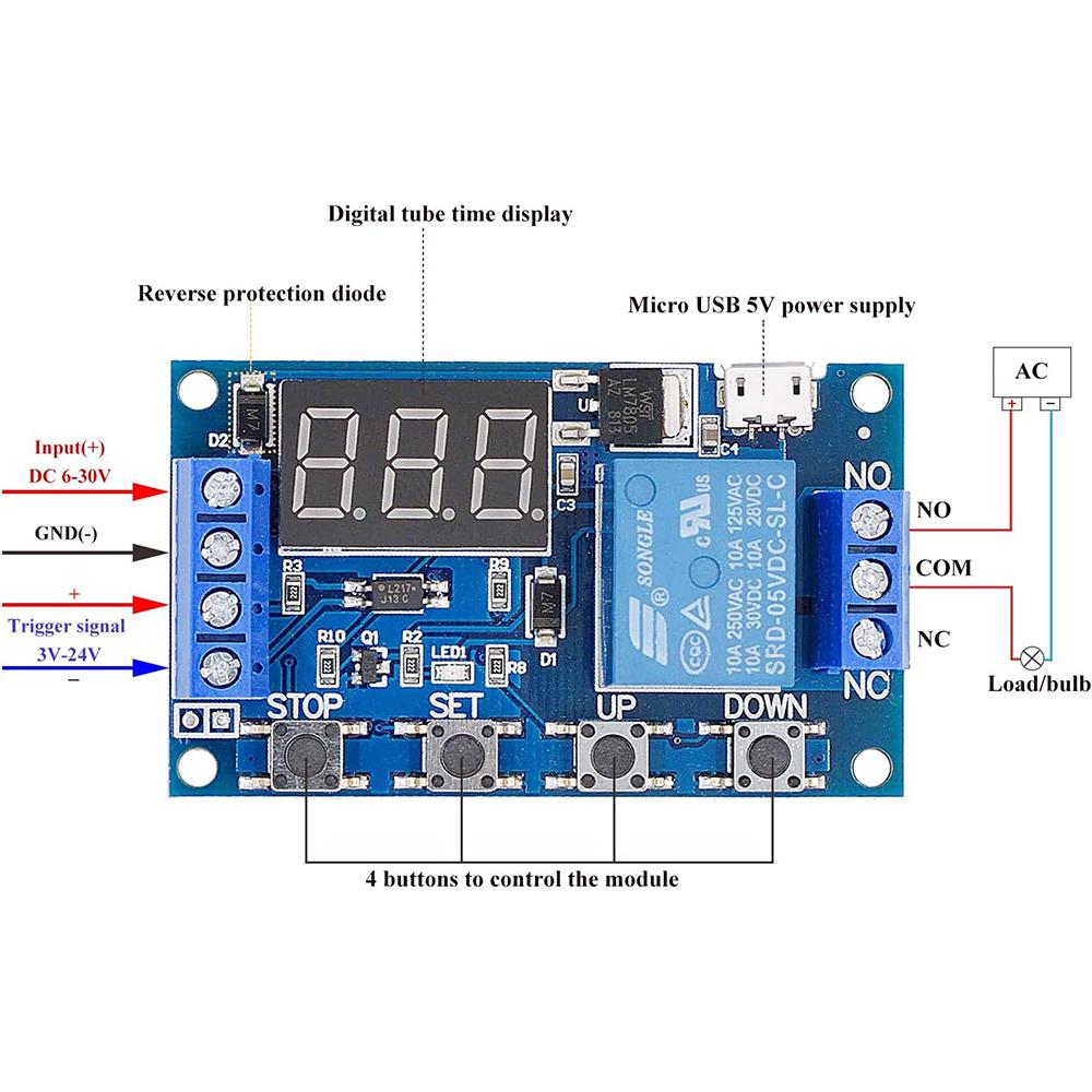 DC 6-30V Timer Relay Programmable Delay Relay Module Cycle Timer with LED Display / 5V Micro USB, Smart Home Controller