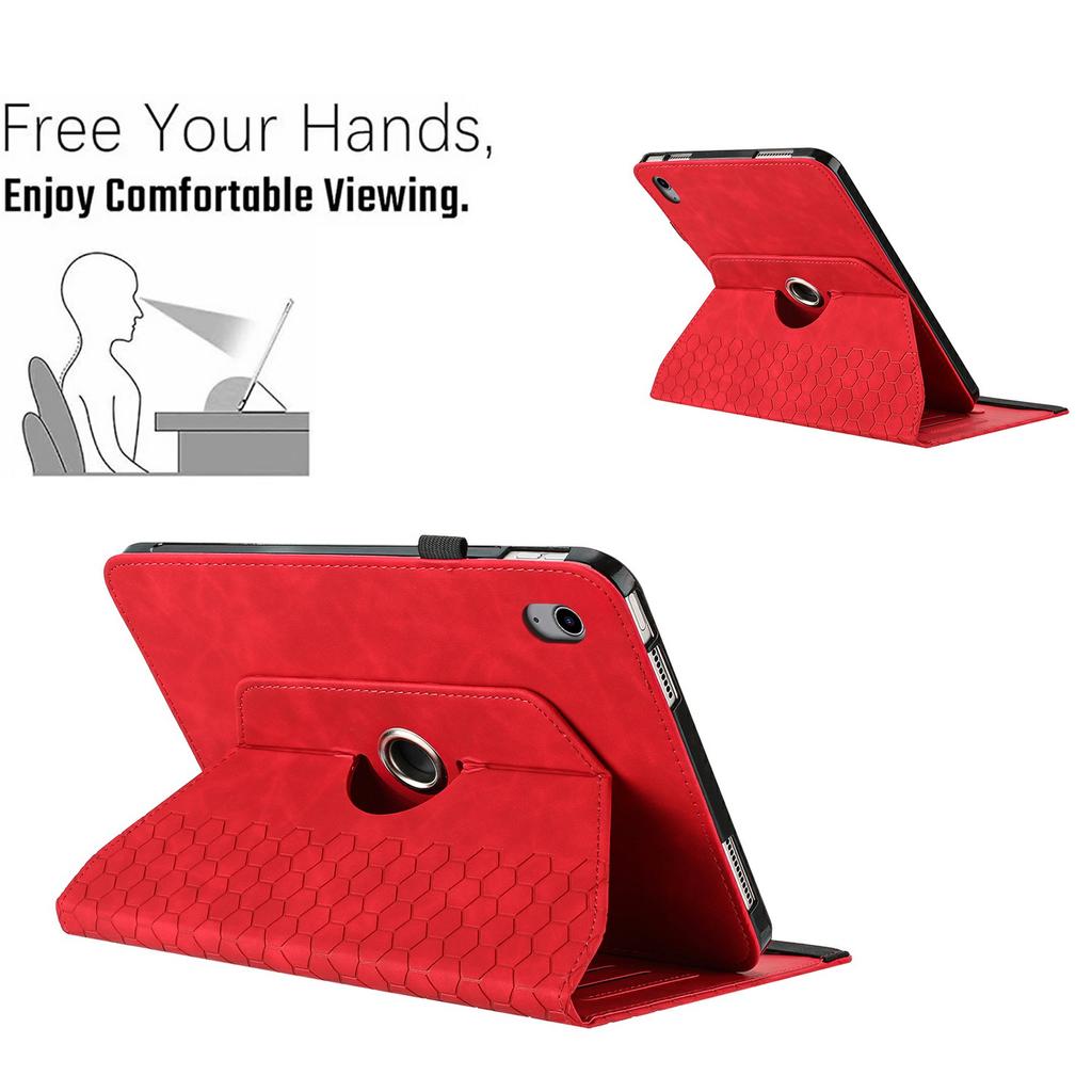 For iPad 10.9 (2022) Leather Case Rotatable Honeycomb Imprinted Shockproof Tablet Cover with Stand