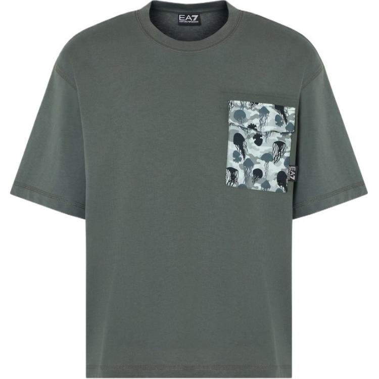 Emporio Armani EA7 SS25 Loose Fit Solid Color T-Shirt Men tops Dark-Green 7M000121AF12874U8109 M