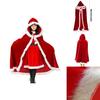 Cozy Dark Red Mrs Santa Claus Fancy Dress Cape With Luxurious White Fur Detailing