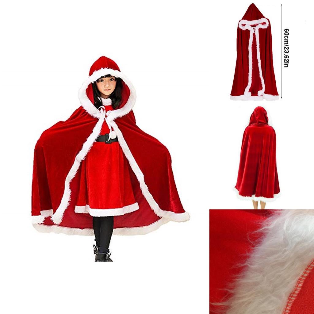 Cozy Dark Red Mrs Santa Claus Fancy Dress Cape With Luxurious White Fur Detailing