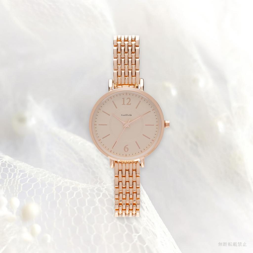 Fieldwork Women's Analog Watch with Metal Band, Slim Design, Simple Design, Easy to Read, Opus Design, Pink Gold, Beige, JN042-4