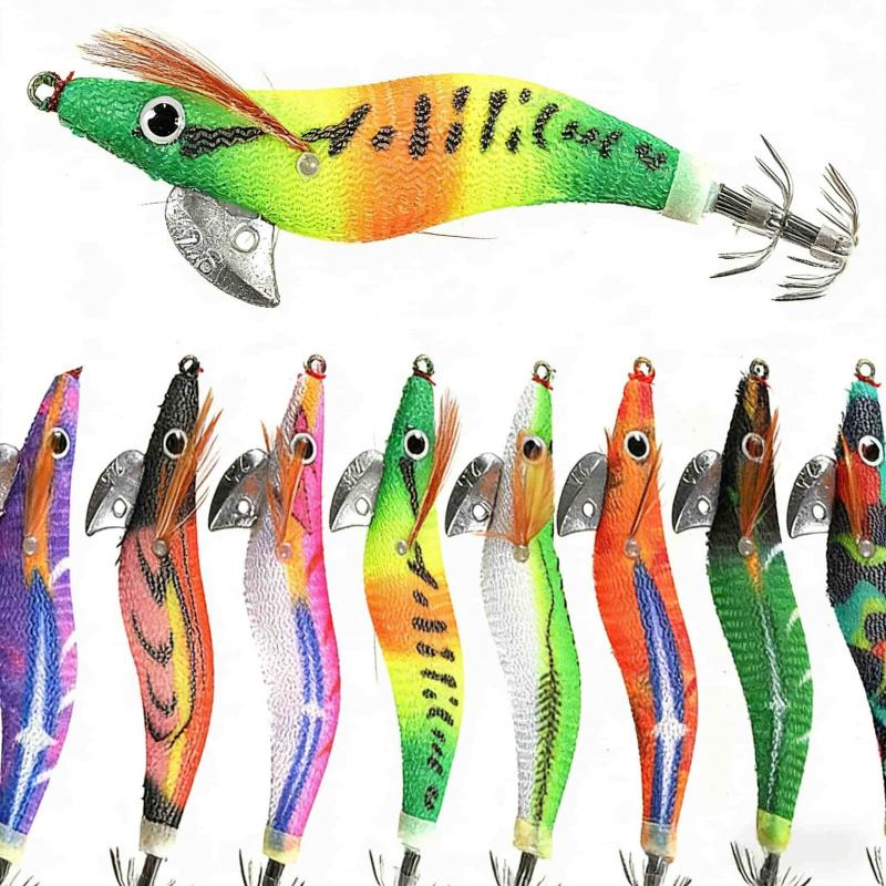 10-14cmLuminous Wooden Shrimp Lure, Artificial Bait for Sea Fishing, Specialized for Squid and Cuttlefish, Highly Realistic Imit