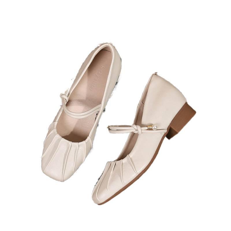 6CM inner height increase single shoes women's small size silver pleated light mouth grandma shoes one pedal thick heel shoes