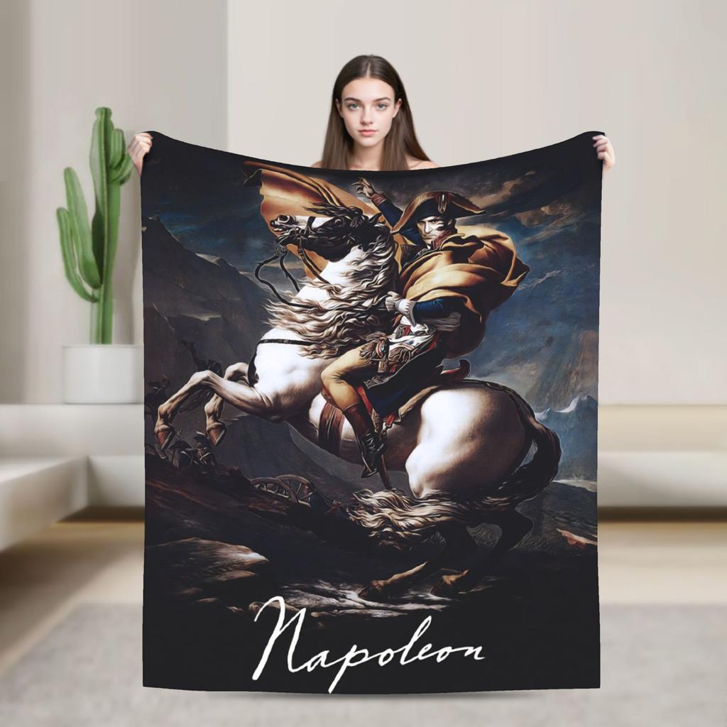 Napoleon Bonaparte Crossing the Alps Fleece Throw Fashion Blanket Art for Home Knitted Fashion Blanket Car Lightweight Multifunction
