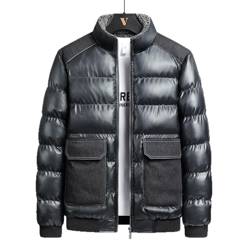 Winter new leather cotton-padded jacket men's trendy loose thickened PU leather jacket lapel fashion men's cotton jacket