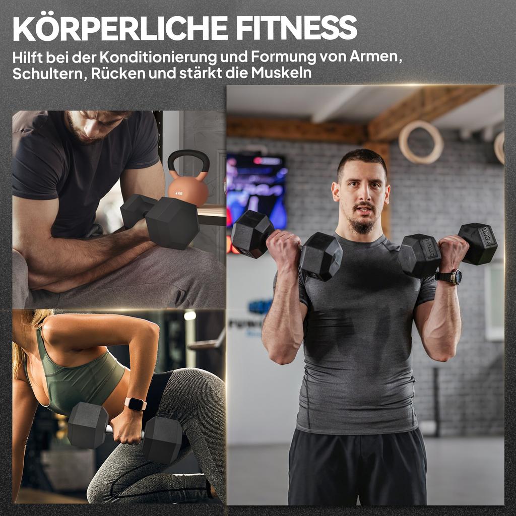 2x15KG Rubber Hex Dumbbell Portable Hand Weights Dumbbell Home Gym