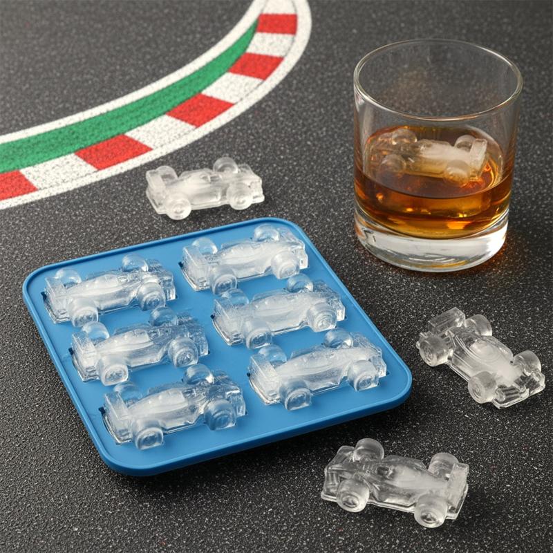 6-Cavity 3D Racing Car Ice Mold Silicone Chocolate Jelly Tray Diy Baking Tool Race Car Ice Cube Maker For Tumbler