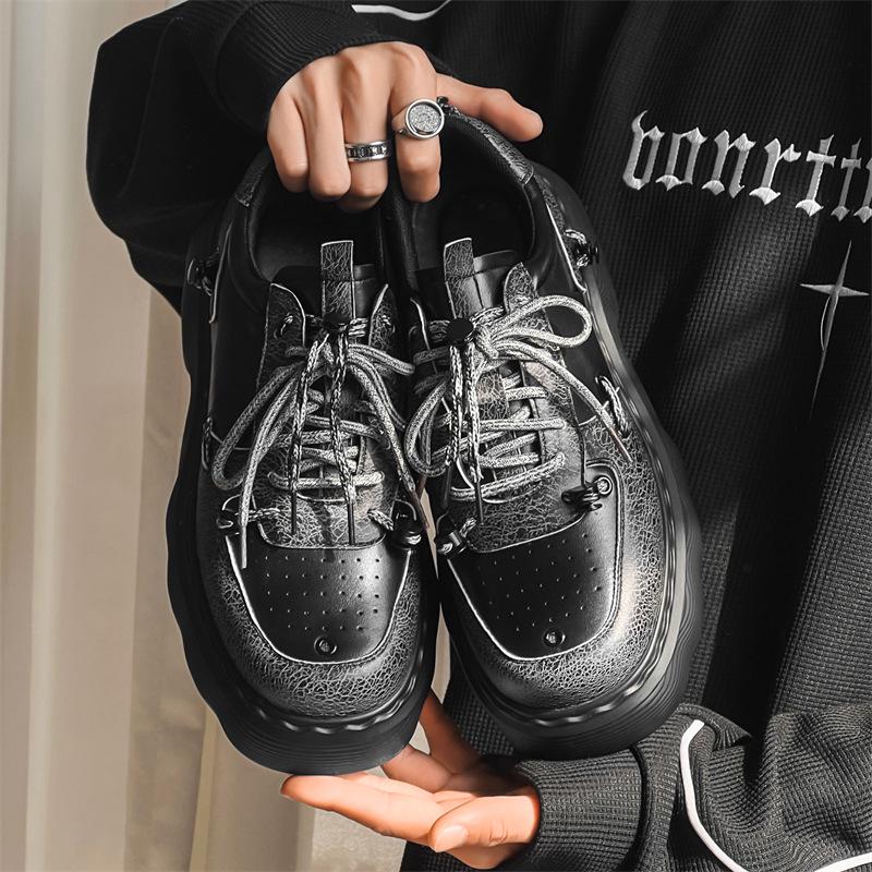 

Men s White Leather Height-Increasing Derby Shoes - Thick Sole, British Style Sneakers 44