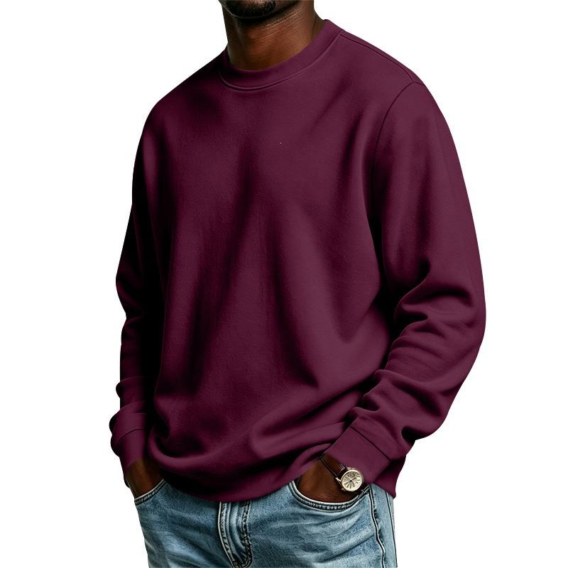 Men S Loose Fit Long Sleeve Crew Neck Solid Color Fleece Sweatshirt Fall Winter