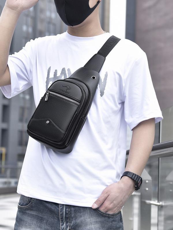 Men's PU Leather Crossbody Sling Bag - Casual Fashion Small Backpack