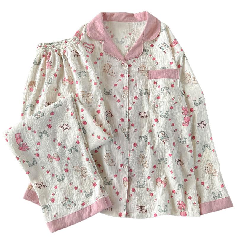 Sweet Doll French Wind Gentle Cloud Cotton Pajamas Women'S Long Sleeves Trousers Two-Piece Set