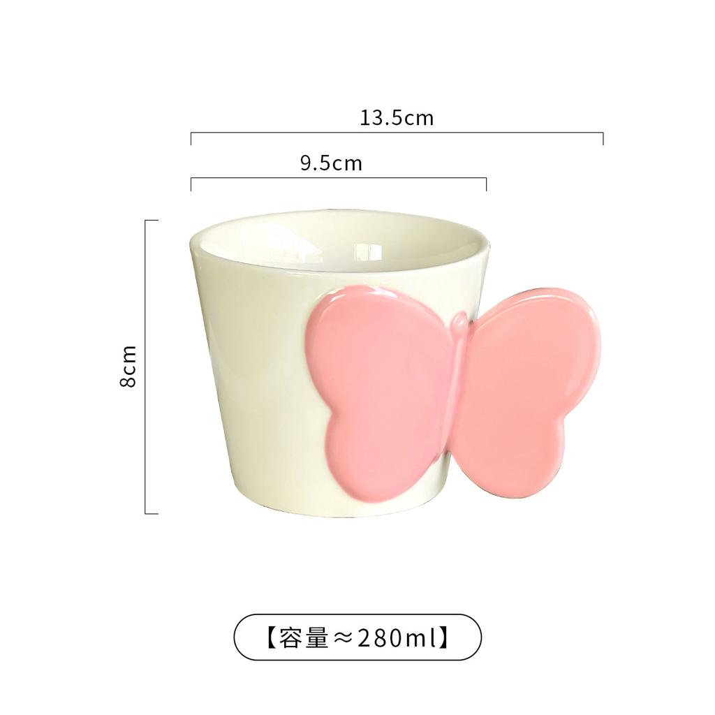 BRPink Butterfly Ceramic Mug Cartoon Coffee Cup Milk Mug Girl's Gift Birthday Present Afternoon Tea Sets Teacup Mugs Coffee CupsEY